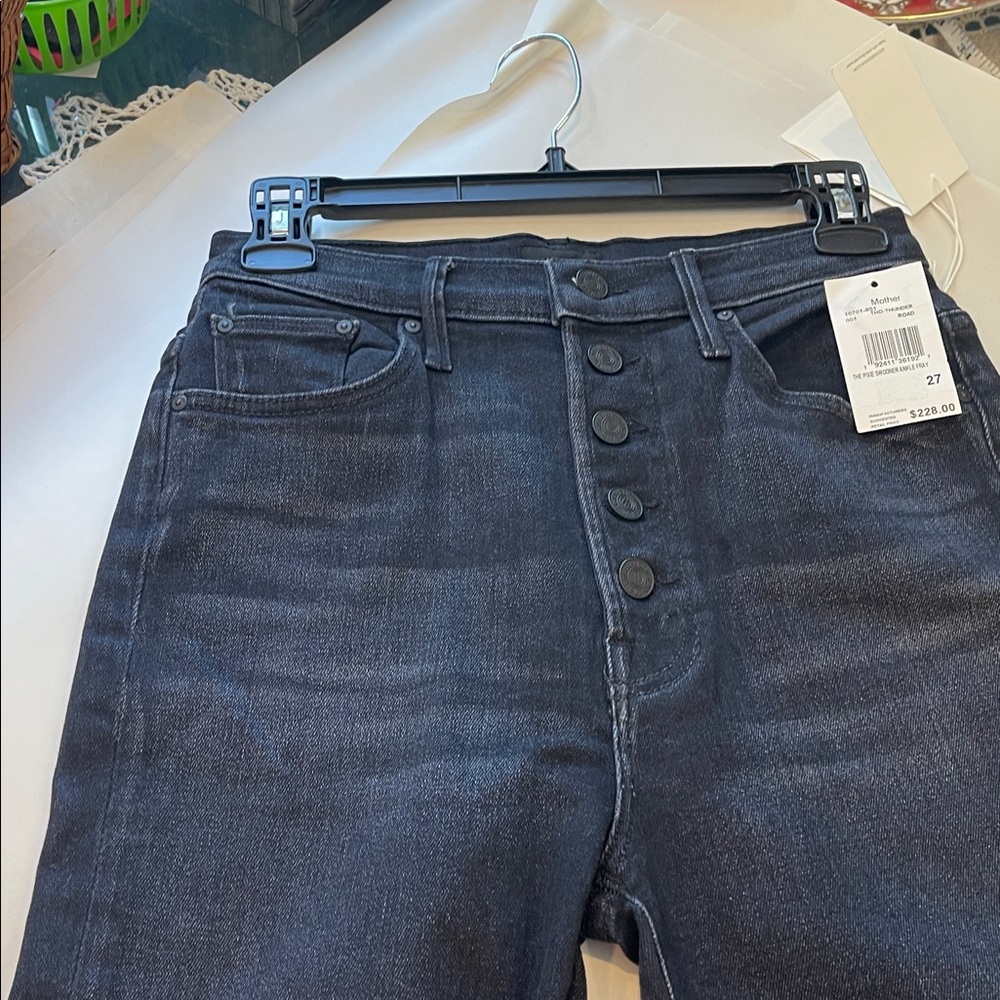 Mother The Pixie Swooner High Rise Ankle Fray Jeans Thunder Road Wash SZ 27 NWT - Picture 8 of 9